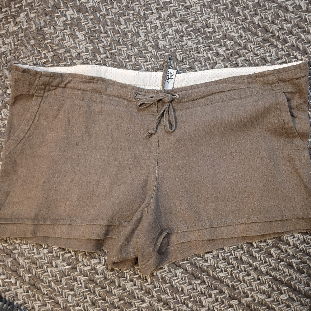 Linen Blend Brown Drawstring Shorts w/Drawstring Size XS